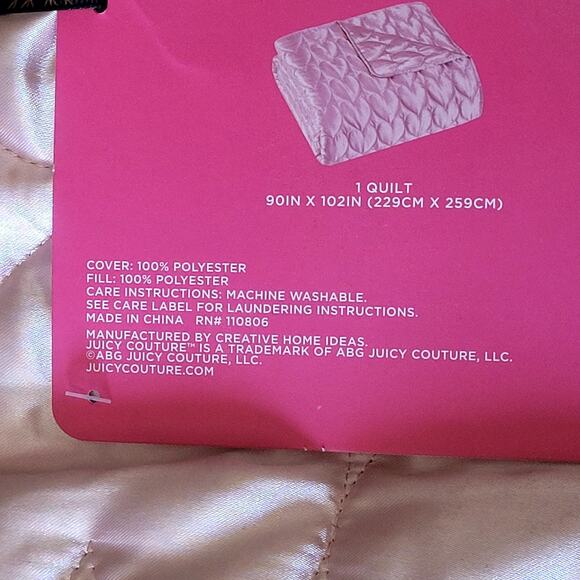 Juicy Couture King Pink Coquette Cute Satin Heart Stitched 3 Piece Quilt Set NWT - Picture 8 of 8